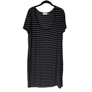 Calvin Klein T-Shirt Dress, Rayon Blend, Size 14, Black w/White Stripe